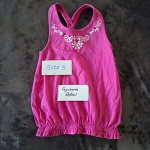 Gymboree girls size 5 pink tank top with white embroidery EUC